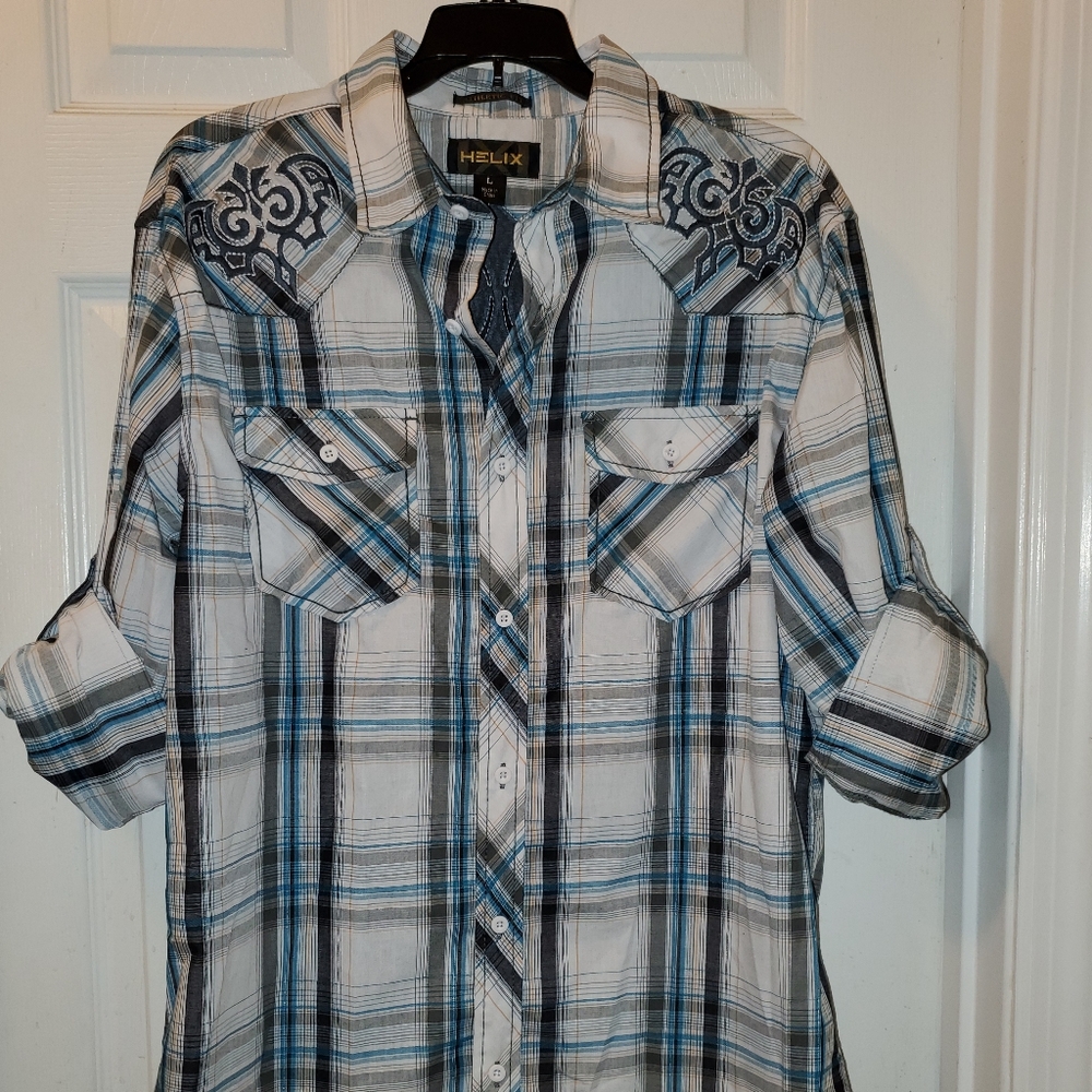 Helix Plaid Design Embroided Shirt